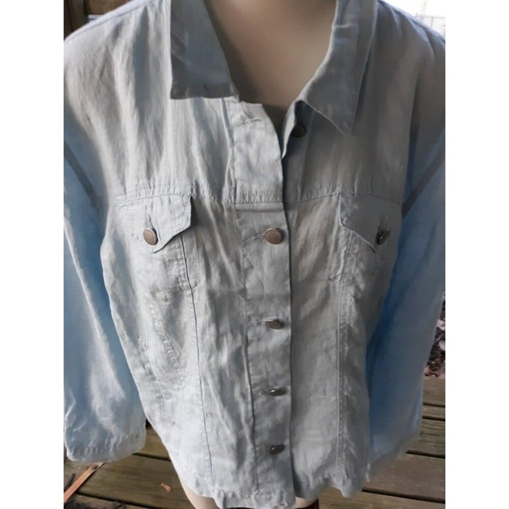 NWT Vince Camuto Classic Lt Blue 100% Washable Linen short Jacket sz Xl